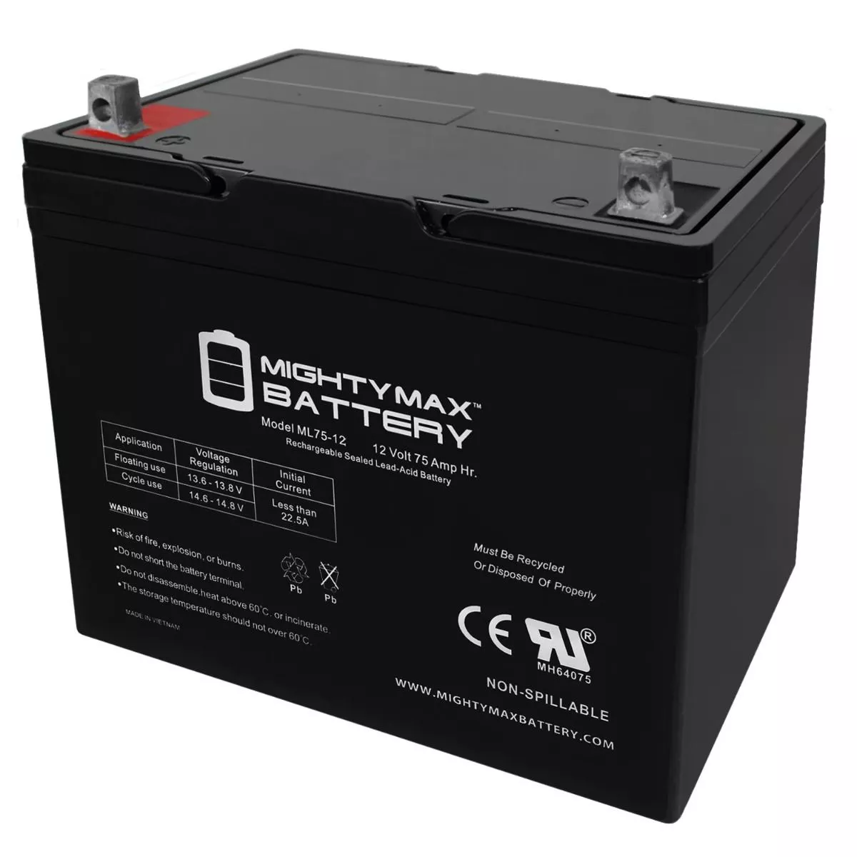 12 V 75 AH Sealed Lead Acid (Pair)