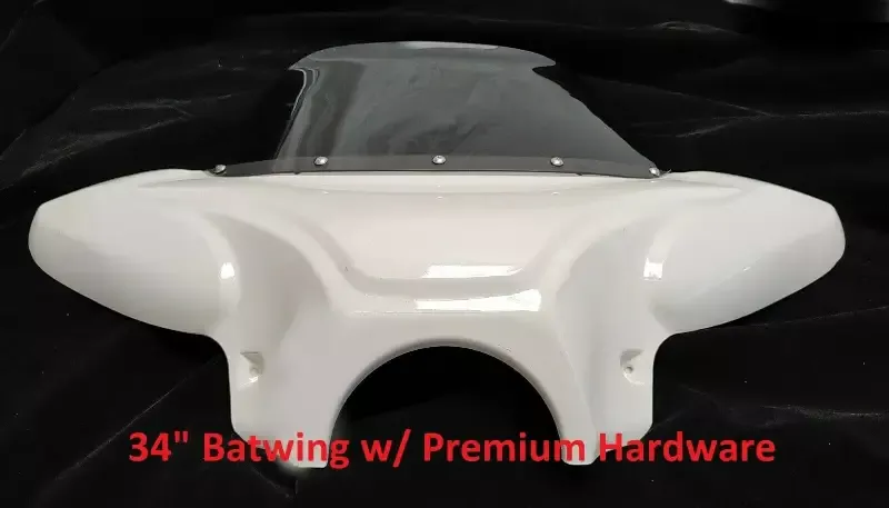 34″ White Universal motorcycle Cruiser fairing batwing w /windshield w/ Hardware