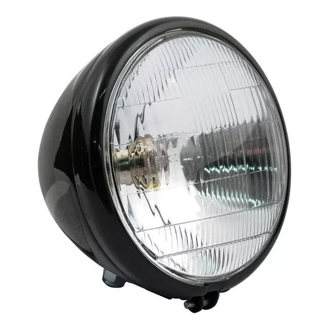 6-1/2" Springer Headlight. 6V. Black For Harley-Davidson
