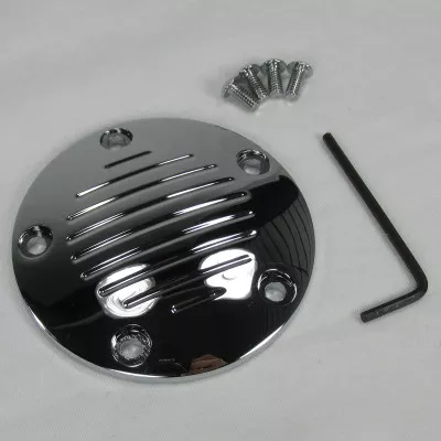 "Grooved" 5-Hole Twin Cam Points Cover - Fits 1999 and U Harley Davidson FLST, FXD, FLT, FXST, Twin Cam Motors with 5-Hole Points Covers, Hardware Included
