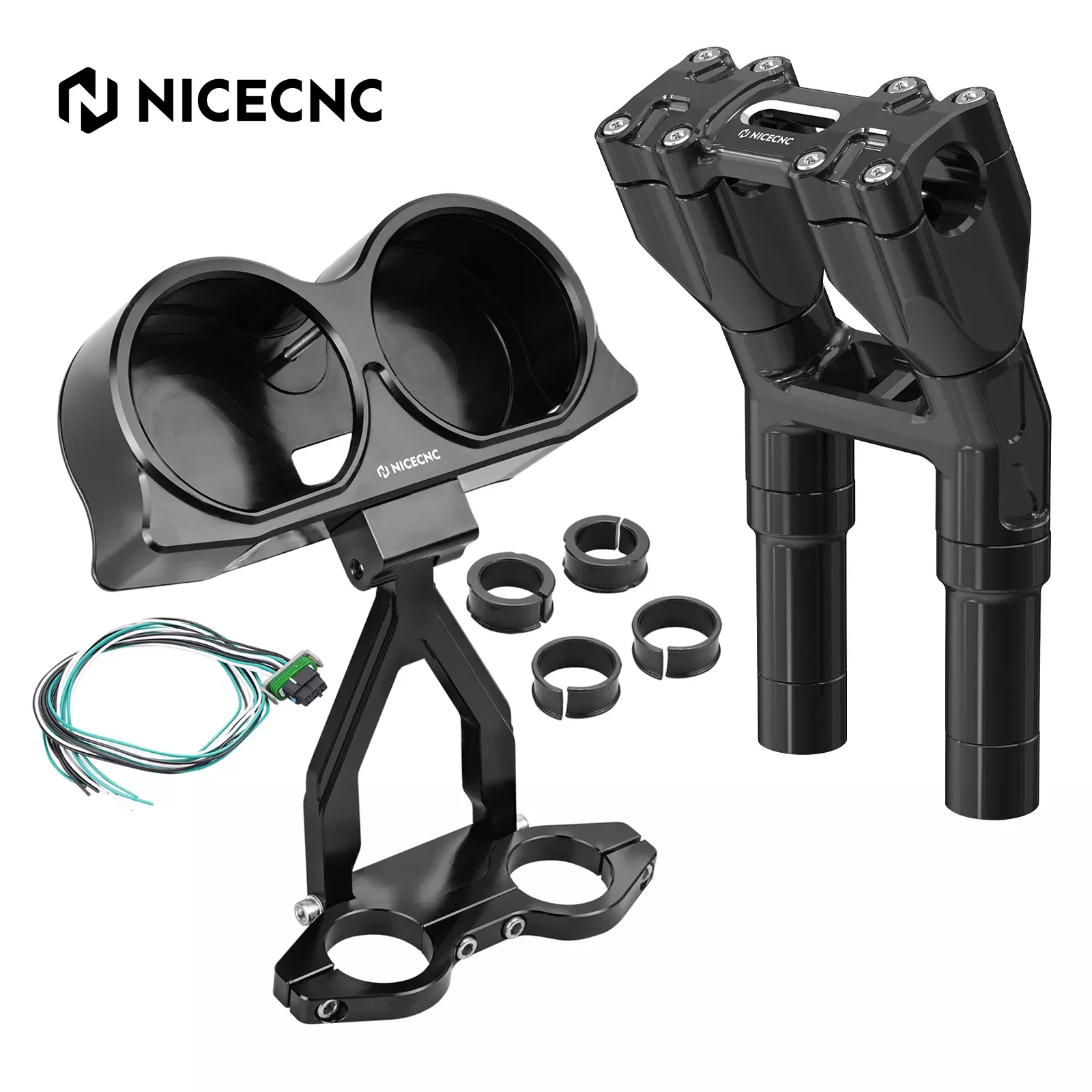 Handlebar Risers + Speedo Gauge Relocation Bracket Kit For Harley Road Glide 2015-2023