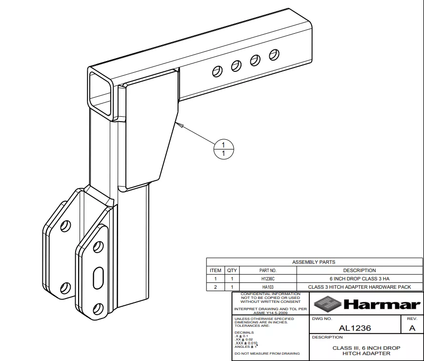 Harmar Class III Hitch Adapter - 6" (15.2 cm) Drop