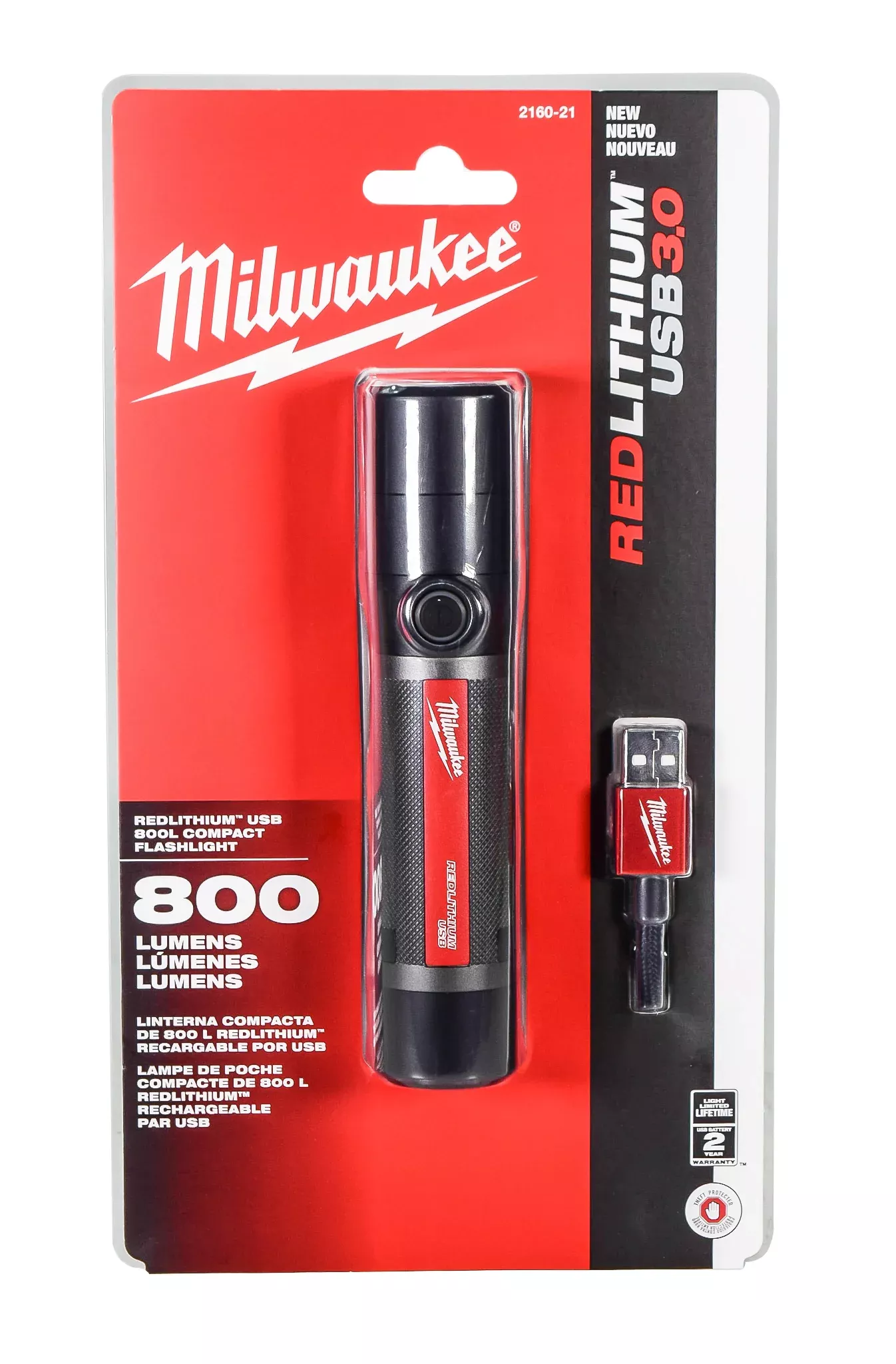 Milwaukee 2160-21 USB Rechargeable 800L Compact Flashlight (3 Ah)